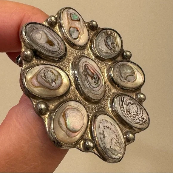Sterling Silver .925 & Abalone Shell Brooch Taxco Mexico TE52 Vintage 70s 80s - Picture 4 of 16